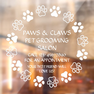 Passen Sie Paws Claws Tierpflege Front an Fensteraufkleber