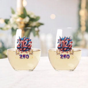 Passendes patriotisches Neujahrs-Paar "2026" Weinglas Ohne Stiel