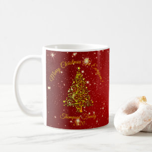 Passendes Set Weihnachten Rot Gold Baum Sterne Nam Kaffeetasse