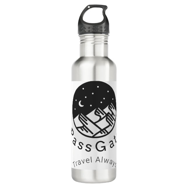 PassGate Aluminium Flasche - Reise immer Edelstahlflasche (Vorderseite)
