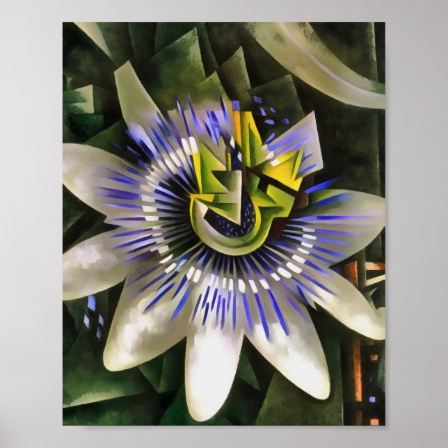 Passiflora Passion Blume im Stil geometrischer Kun Poster (Vorne)