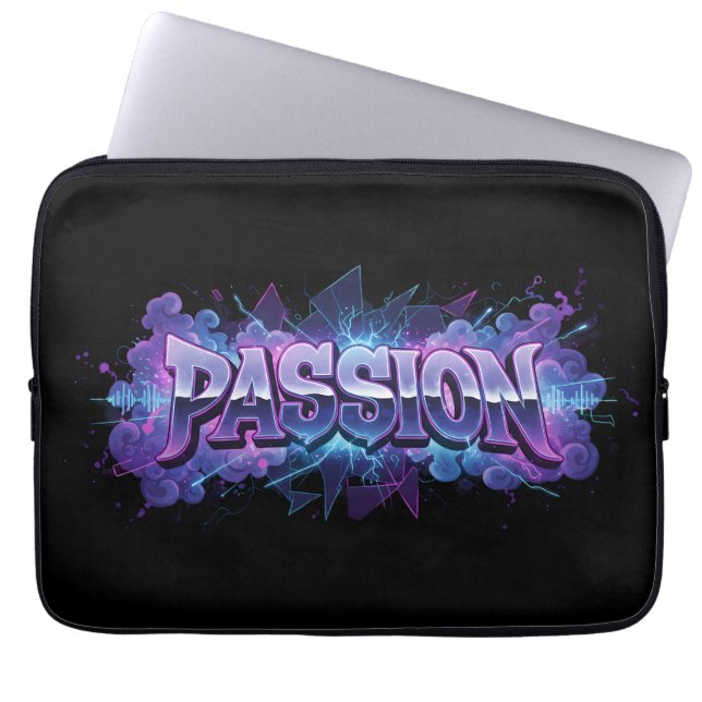 Passion Cyberpunk Typography – Vibrant Modern Word Laptopschutzhülle (Vorderseite)
