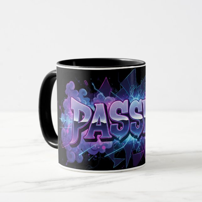 Passion Cyberpunk Typography – Vibrant Modern Word Tasse (Vorderseite Links)