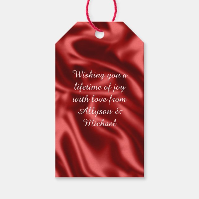 Passion Red Imitats Satin Wedding Geschenkanhänger (Vorderseite)
