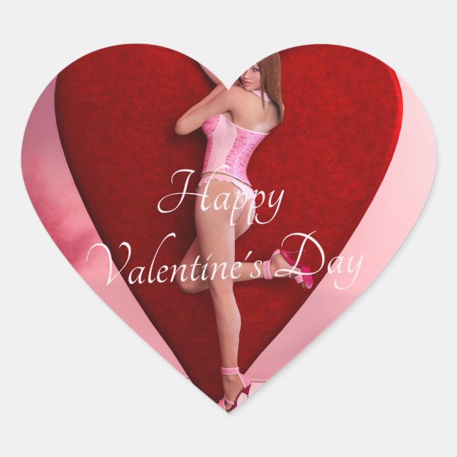 Passionate Valentine's Day Girl in einem Corset Herz-Aufkleber (Vorderseite)