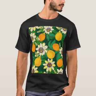 Passionblume Blühen: Schwarzer Hintergrund Vintag. T-Shirt
