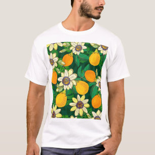 Passionblume Blühen: Schwarzer Hintergrund Vintag. T-Shirt