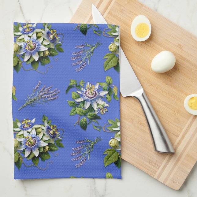 Passionblumen Periwinkle Floral Geschirrtuch (Viertel Falte)
