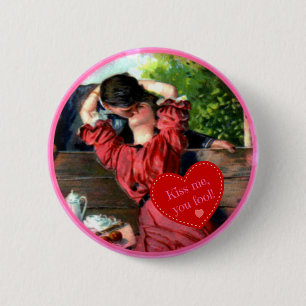 Passionelle Liebhaber Kiss Vintag Vanlentine Butto Button