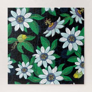 Passionflower Black Background Blume Nahtlos Puzzle