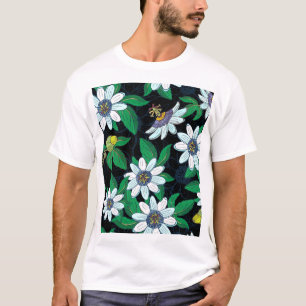 Passionflower Black Background Blume Nahtlos T-Shirt