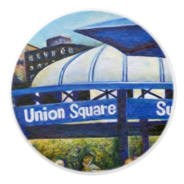 Passionierte Leute, die im Park spielen, NYC Keramikknauf (Vorderseite)