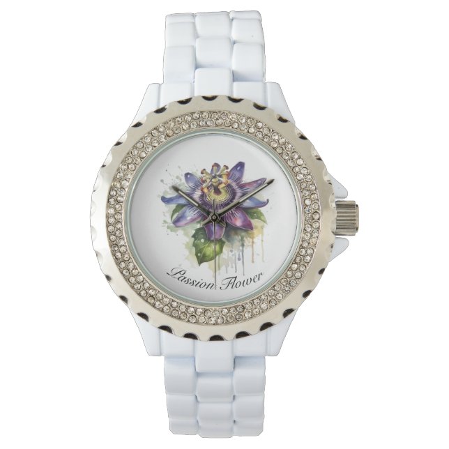 Passionierte Lila Passion-Blume Armbanduhr (Vorderseite)