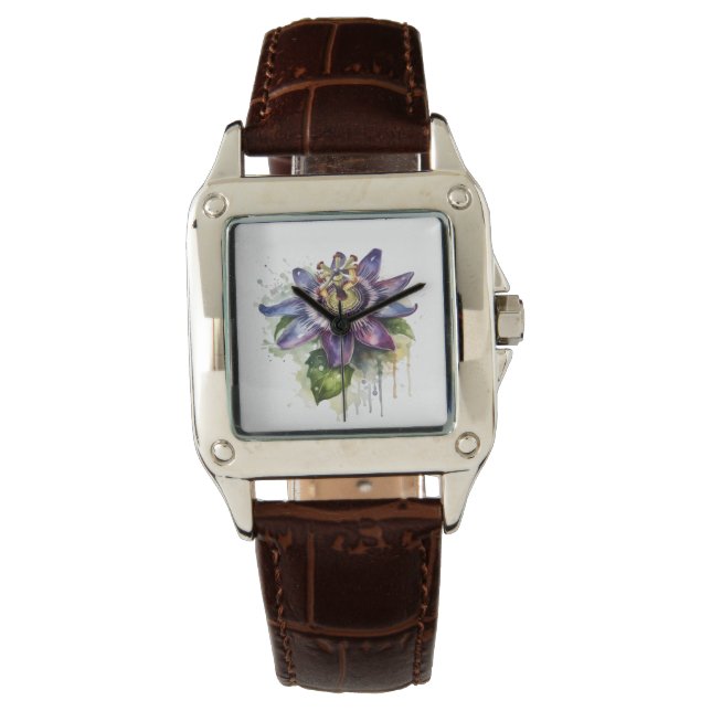 Passionierte Lila Passion-Blume Armbanduhr (Vorderseite)