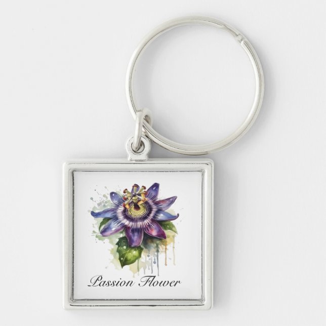 Passionierte Lila Passion-Blume Schlüsselanhänger (Vorne)