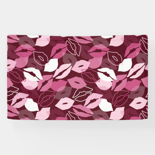 Passionierte Rosa Lippen Küssen Muster Banner (Horizontal)