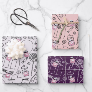 Passionierte Valentine: Pink Fashion Parfüm Flasch Geschenkpapier Set