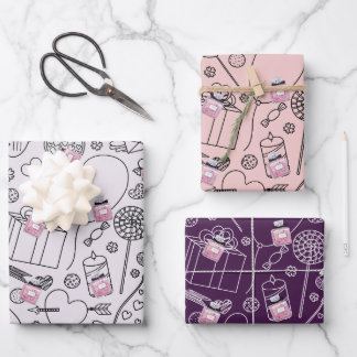 Passionierte Valentine: Pink Fashion Parfüm Flasch Geschenkpapier Set