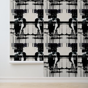 Passioniertes Paar Embrace in Schwarz und Weiß Tapete