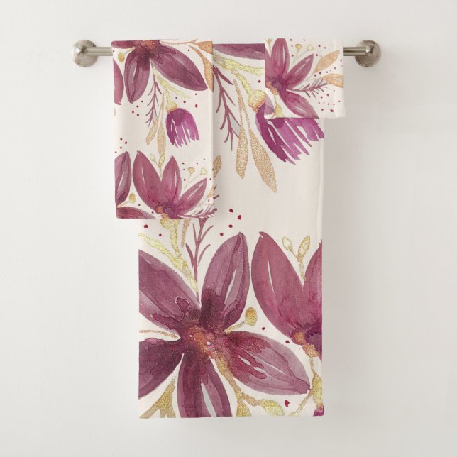 Passionslose Blume, Aquarellbrunnen und Gold Badhandtuch Set (Insitu)