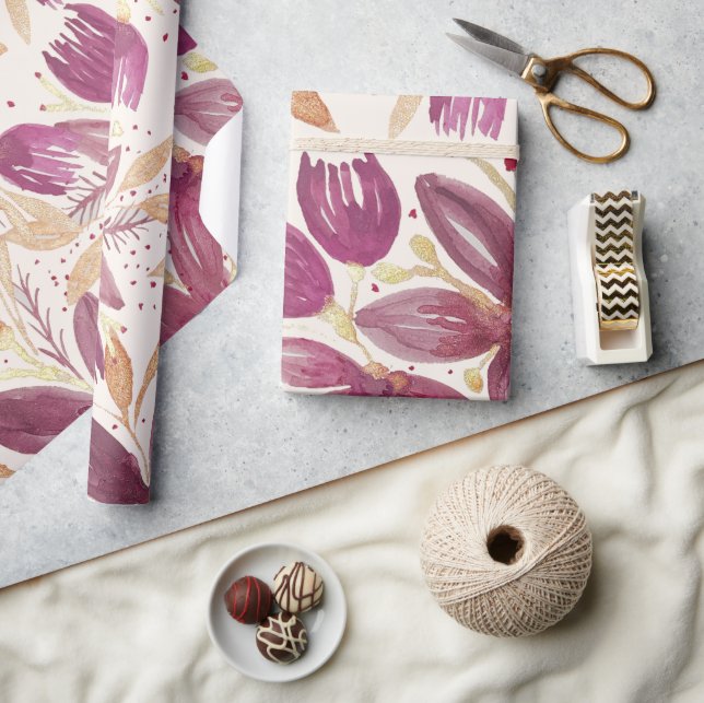 Passionslose Blume, Aquarellbrunnen und Gold Geschenkpapier (Basteln)