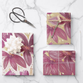 Passionslose Blume, Aquarellbrunnen und Gold Geschenkpapier Set