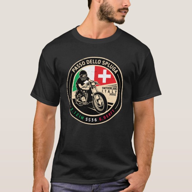 Passo Dello Spluga Italien Schweiz Motorrad T-Shirt (Vorderseite)