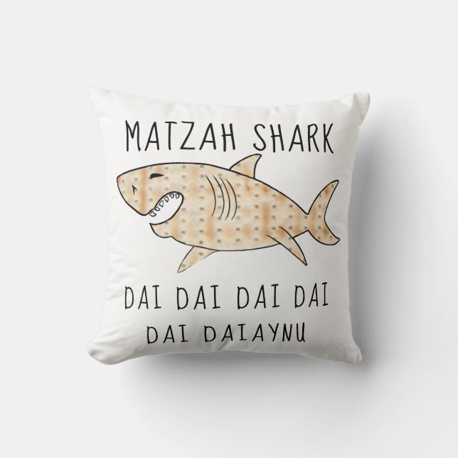 Passover 16 x 16 Daiaynu Matzah Shark Kissen (Vorderseite)