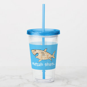 Passover Acrylic Blue Tumbler 16 oz Matzah Shark Acryltrinkbecher