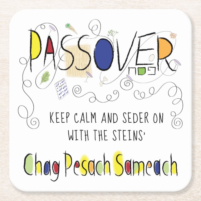 Passover Chag Pesach Sameach Square Paper Unterset Rechteckiger Pappuntersetzer (Vorderseite)