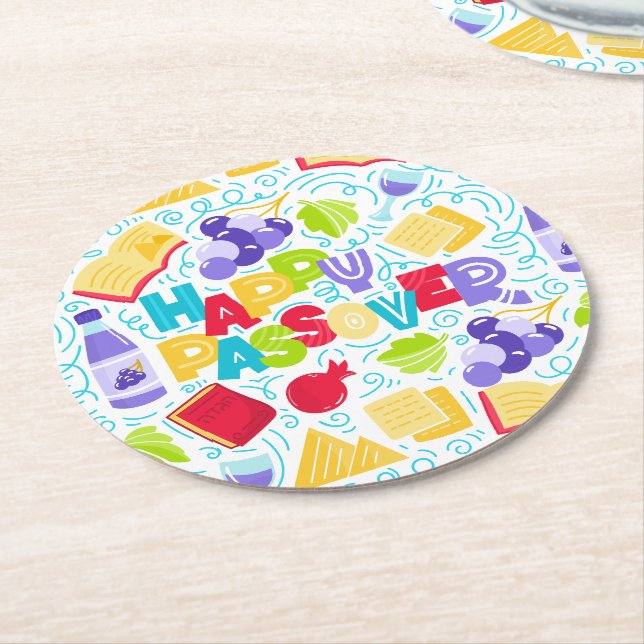 Passover Festive Paper Coaster Runder Pappuntersetzer (Angewinkelt)