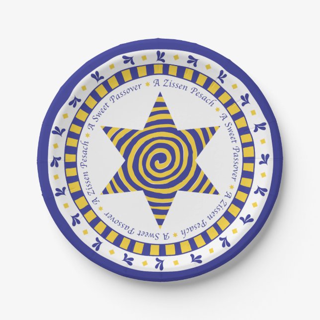 Passover Paper Plate Blue/Yellow Star Muster Pappteller (Vorderseite)