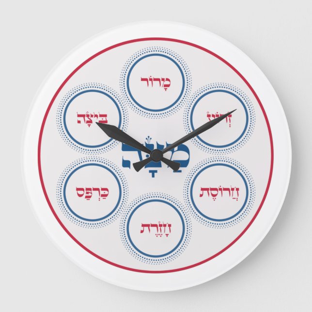 Passover Pesach Seder Plate Hebrew Modern Große Wanduhr (Vorderseite)