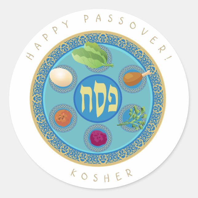 Passover Plate Kosher Pesach Runder Aufkleber (Vorderseite)