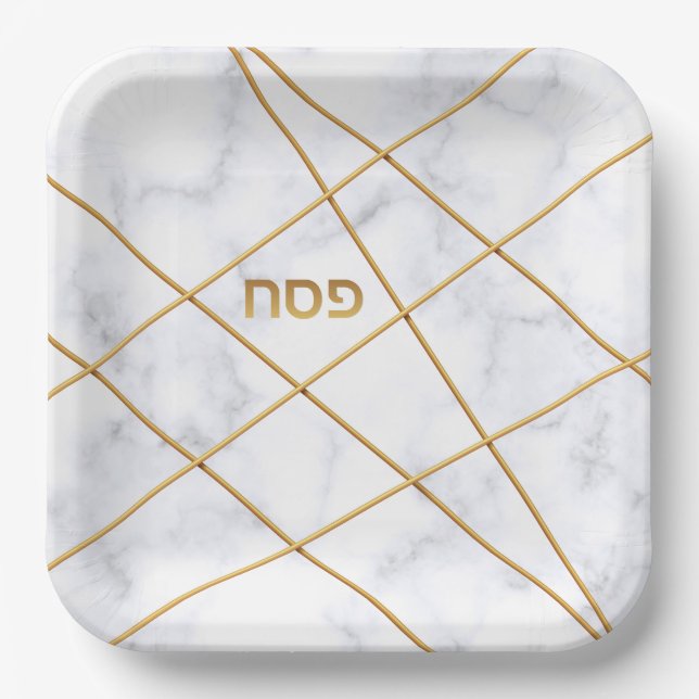 Passover Seder Gold Rods Custom Marmor Pappteller (Vorderseite)