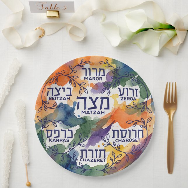 Passover Seder Plate Kearah for All Guests Pesach  Pappteller (Hochzeit)