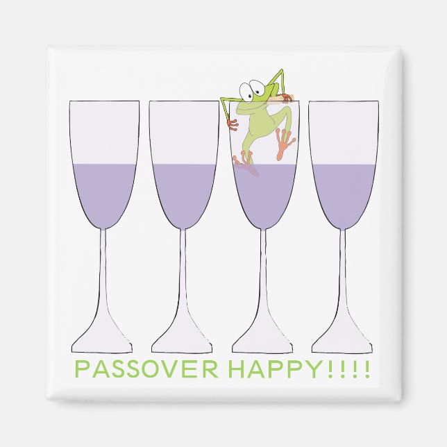 Passover Square Magnet "Wine and Frog" (Vorne)