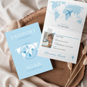 Passport Adventure erwartet Blue Boy 1. Geburtstag Einladung