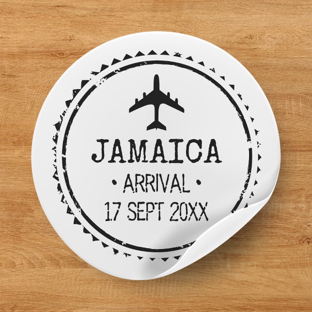 Passport-Briefmarke Jamaica-Hochzeit in Urlaubsort Runder Aufkleber (Passport Stamp Jamaica Destination Wedding Classic Round Sticker
)