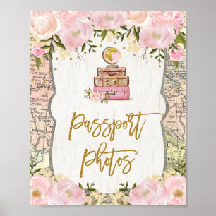 Passport Fotos Floral Travel Frau Karte verpassen Poster