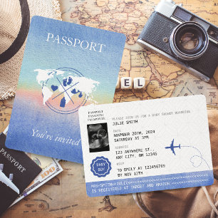 Passport Gender Neutral Travel Baby Shower Rainbow Einladung