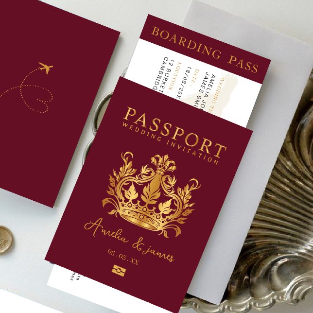 Passport-Hochzeit in Urlaubsort Imitate Goldeinlad Einladung (Von Creator hochgeladen)