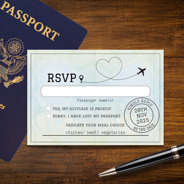 Passport-Hochzeit in Urlaubsort RSVP Karte (Von Creator hochgeladen)