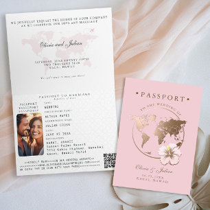 Passport-Karte Hibiskus Tropische Hochzeit in Urla Einladung