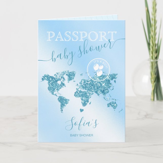 Passport Reiseboy Baby Shower Adventure beginnt Einladung (Vorderseite)