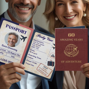Passport Style 60. Geburtstags Thema Broschüre Dankeskarte