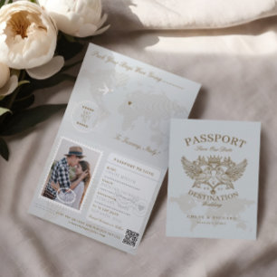 Passport Style Save the Date Hochzeit in Urlaubsor Ankündigung