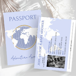 Passport Themed Blue Boy Baby Dusche Einladung