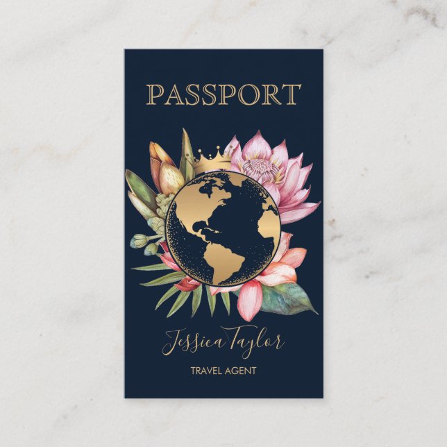 Passport Travel Agency World Map Boarding Pass Visitenkarte (Vorderseite)