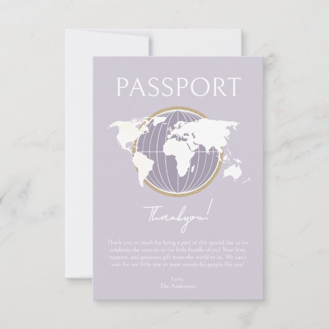 Passport Travel Baby Dusche Danke Karte (Vorderseite)